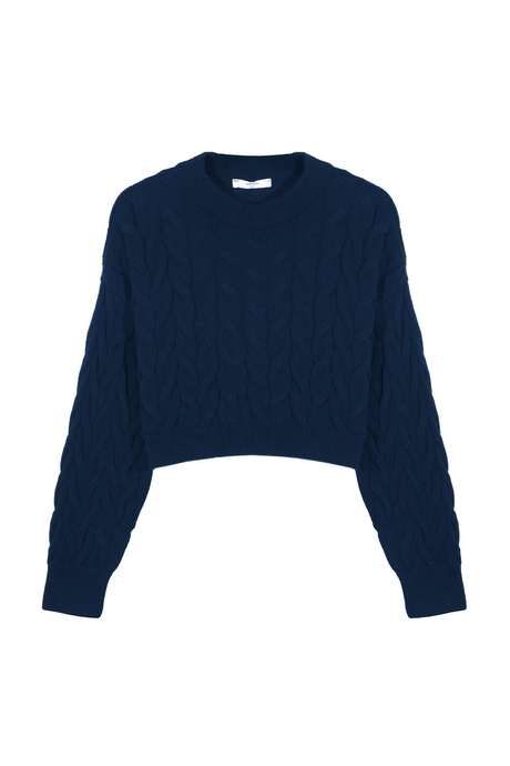 LACİVERT SAÇ ÖRGÜLÜ CROP KAZAK