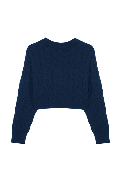 LACİVERT SAÇ ÖRGÜLÜ CROP KAZAK