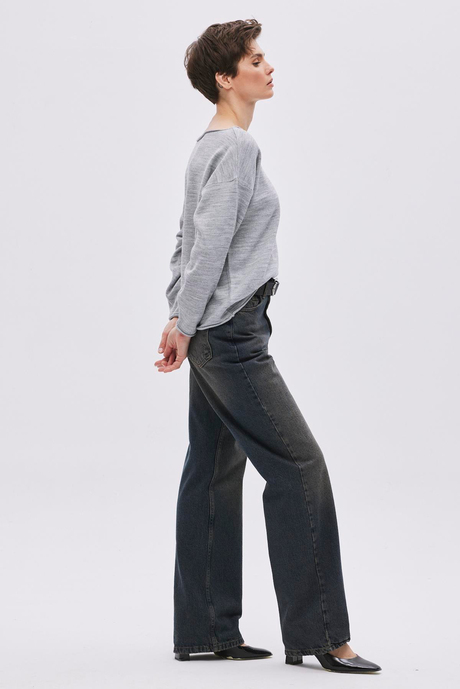 Lacivert Soluk Efektli Straight Fit Jean