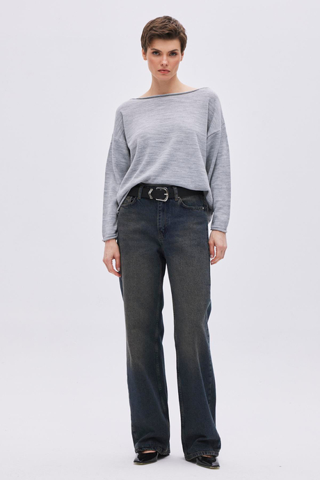 Lacivert Soluk Efektli Straight Fit Jean