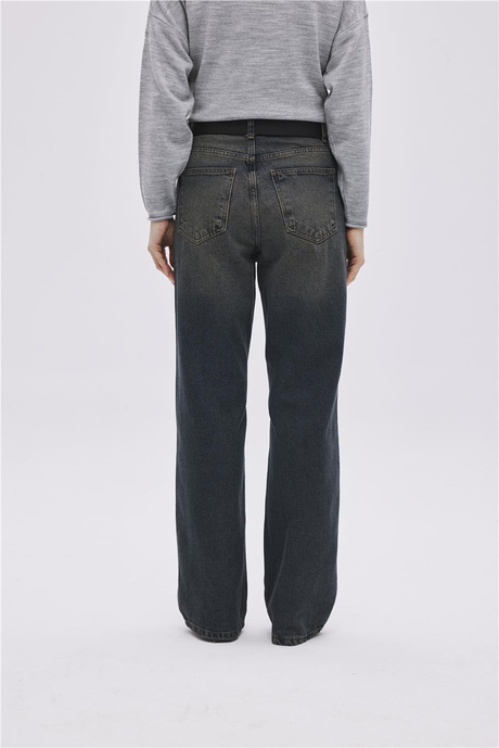 Lacivert Soluk Efektli Straight Fit Jean