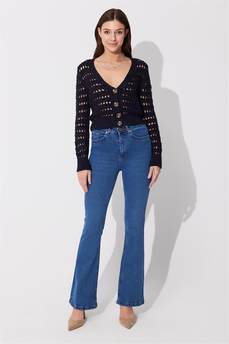 Lacivert V Yaka Ajurlu Hırka SWC4675LA