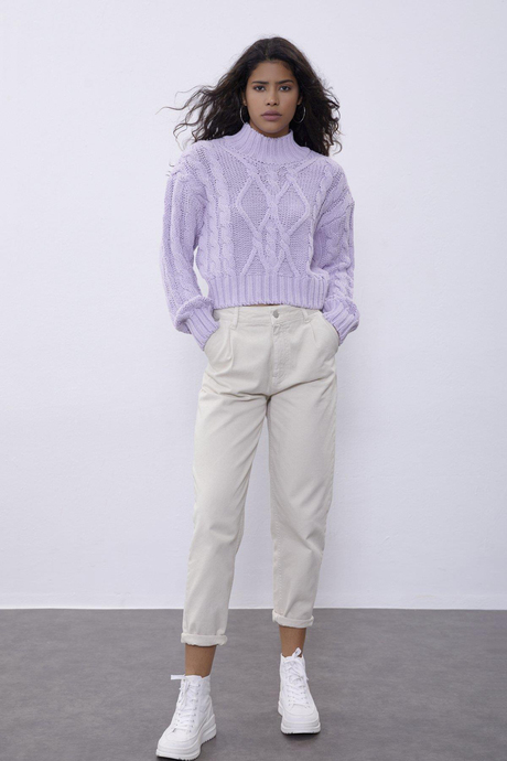 lilacc Knit Pattern Crop Sweater SWK4306LL