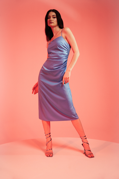 Mavi Büzgülü Midi Boy Elbise SS23D4734MA