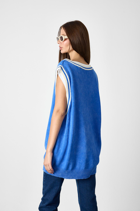 Mavi Tshirt Detaylı Oversize Triko Süveter