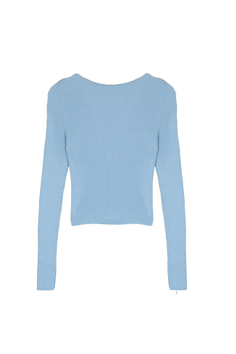 Blue Long Sleeve Ribbed Sweater