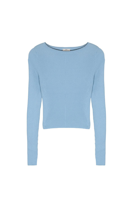 Blue Long Sleeve Ribbed Sweater