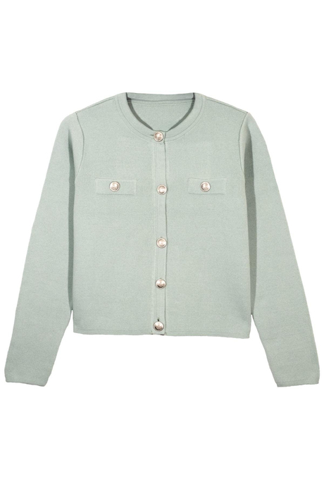 Mint Düğmeli Triko Hırka