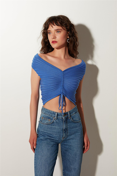 Navy Off-the-Shoulder Knitwear Bustier SWK4632LA