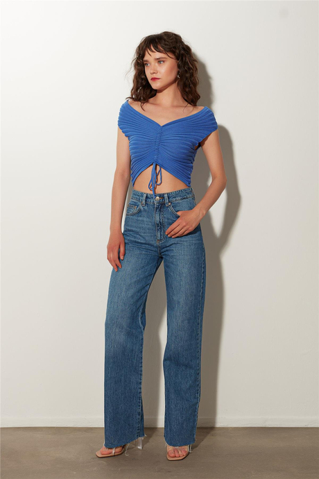 Navy Off-the-Shoulder Knitwear Bustier SWK4632LA