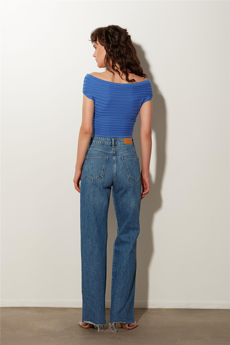 Navy Off-the-Shoulder Knitwear Bustier SWK4632LA