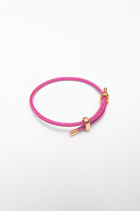Pembe Ayarlanabilir Çelik Detaylı Örme İp Bileklik (Tekli)
