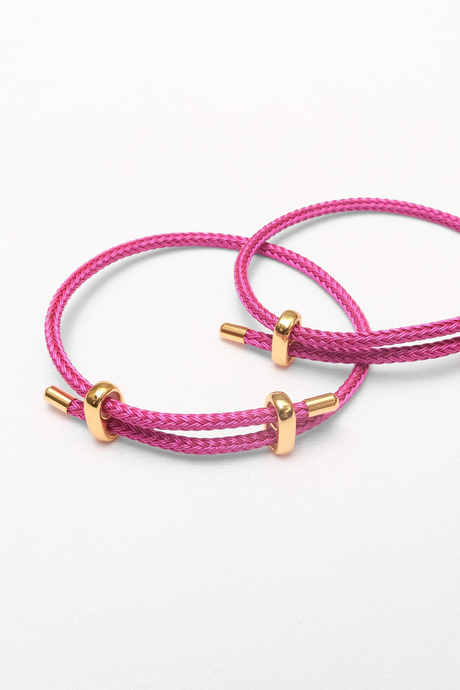 Pembe Ayarlanabilir Çelik Detaylı Örme İp Bileklik (Tekli)