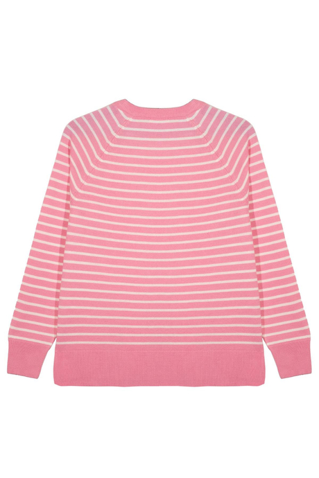 Pembe Bisiklet Yaka Çizgili Kazak