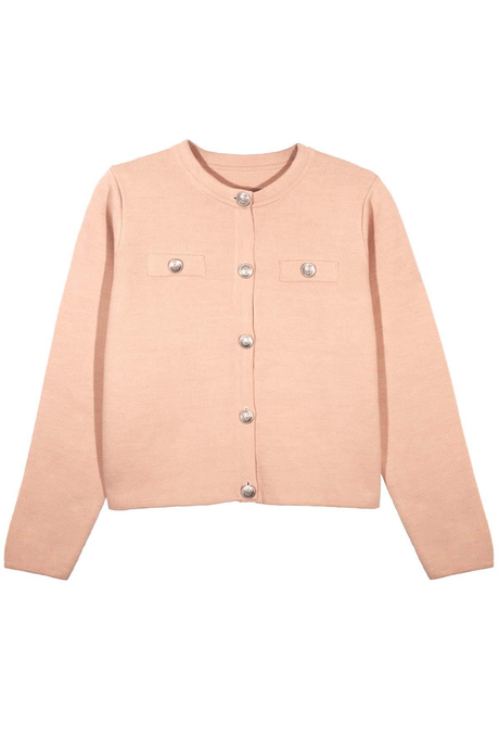 Pembe Düğmeli Triko Hırka