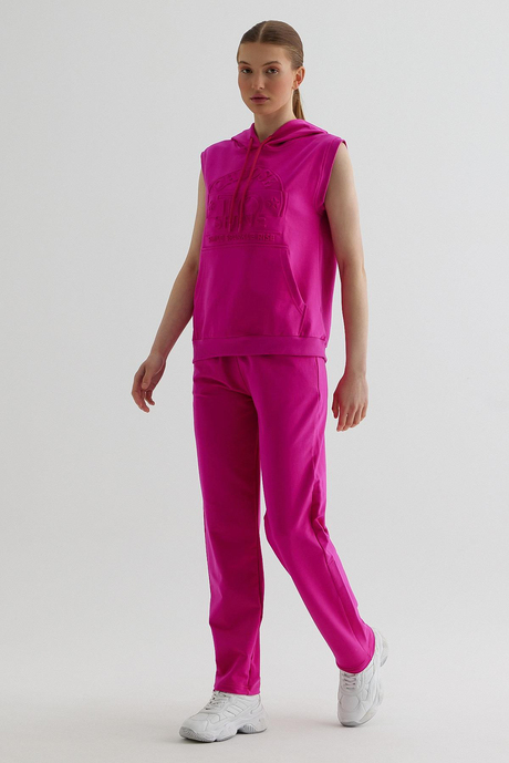 Pembe Kapüşonlu Sıfır Kollu Örme Takım SS23TK4701PE