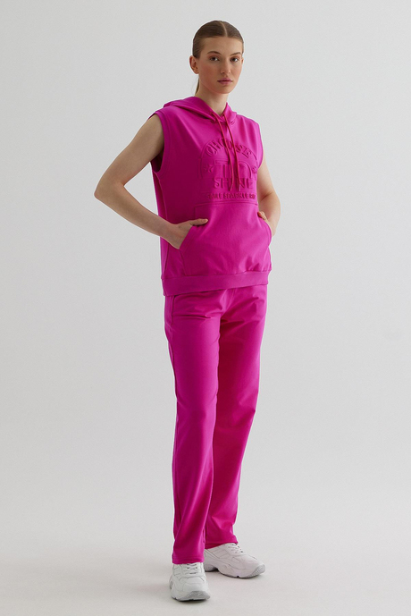 Pembe Kapüşonlu Sıfır Kollu Örme Takım SS23TK4701PE