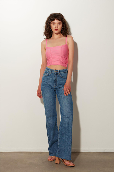 Pink Pleated Square Collar Knitwear Vest SWA4641PE