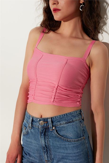 Pink Pleated Square Collar Knitwear Vest SWA4641PE