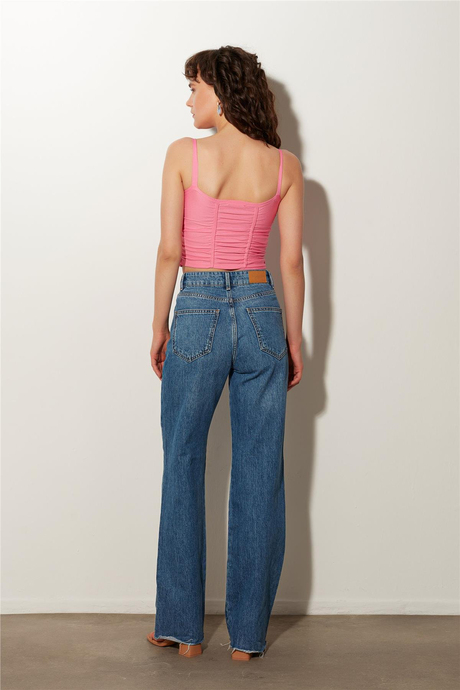 Pink Pleated Square Collar Knitwear Vest SWA4641PE