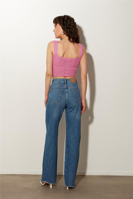 Pink square neck  Geometric Patterned knit Athlete SWA4643PE