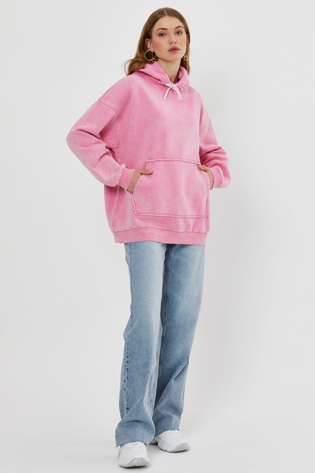 Pembe Soluk Efektli Kapüşonlu Sweatshirt SS23W4427PE