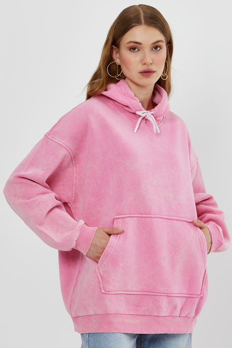 Pembe Soluk Efektli Kapüşonlu Sweatshirt SS23W4427PE