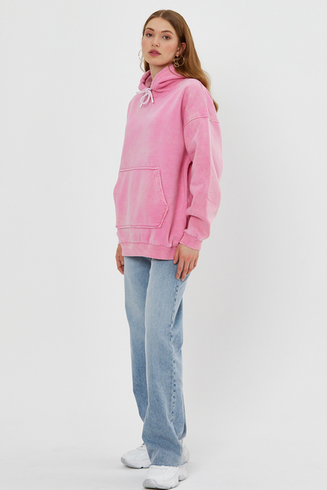 Pembe Soluk Efektli Kapüşonlu Sweatshirt SS23W4427PE