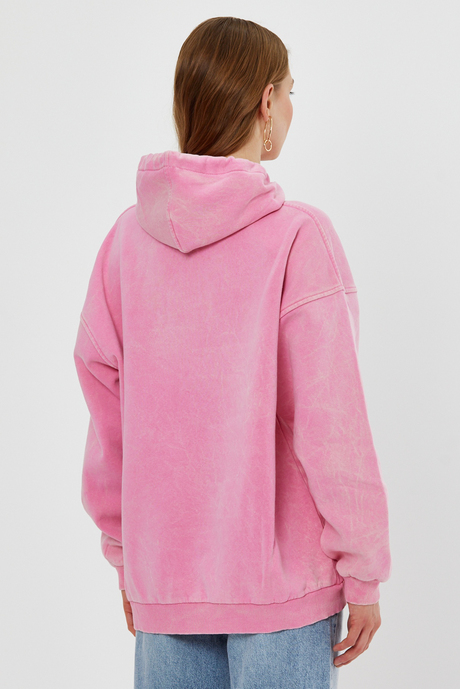 Pembe Soluk Efektli Kapüşonlu Sweatshirt SS23W4427PE