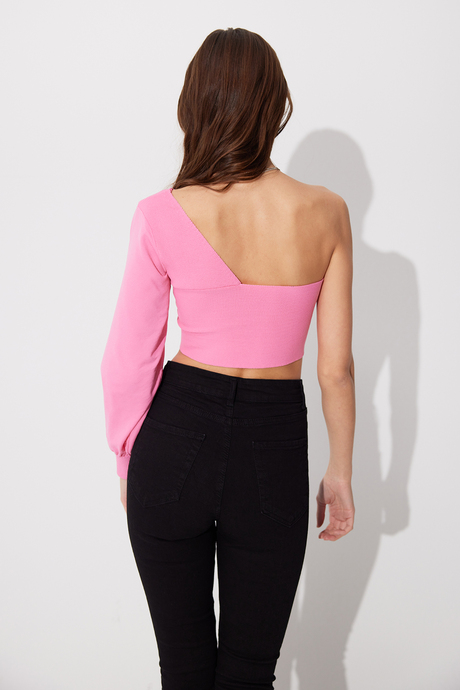 Pembe Tek Omuz Balon Kol Crop SWK4605PE