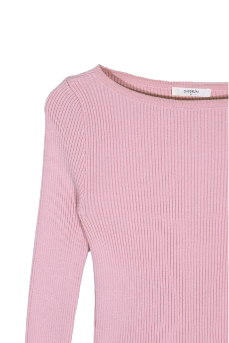 Pink Long Sleeve Ribbed Sweater