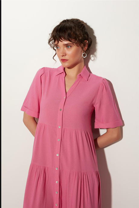 Pembe V Yaka Midi Elbise SS23D4788PE