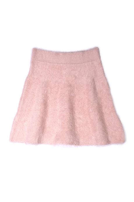 Pembe Volanlı Triko Etek