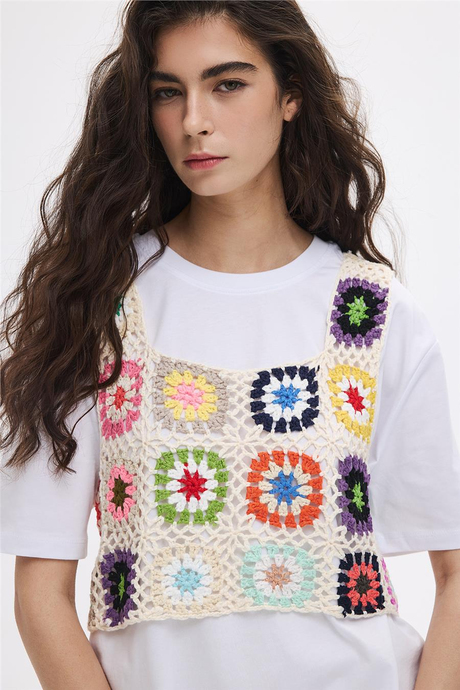 Renkli Patchwork Bluz