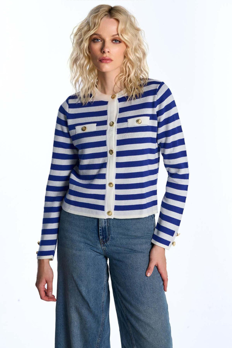 Çizgili Düğmeli Hırka