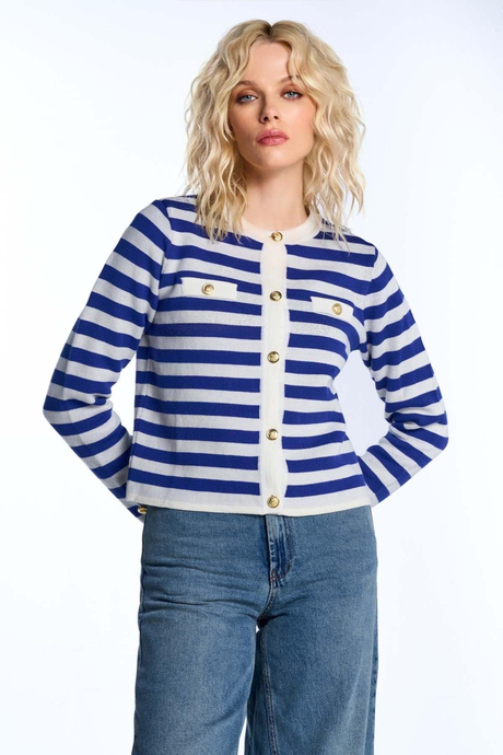 Çizgili Düğmeli Hırka