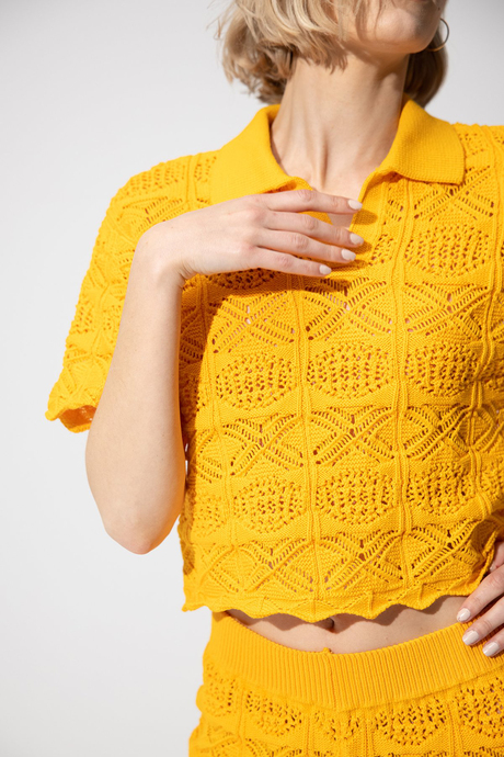 Sarı Polo Yaka Kazak Şort Triko Takım SWTK4634-35SA