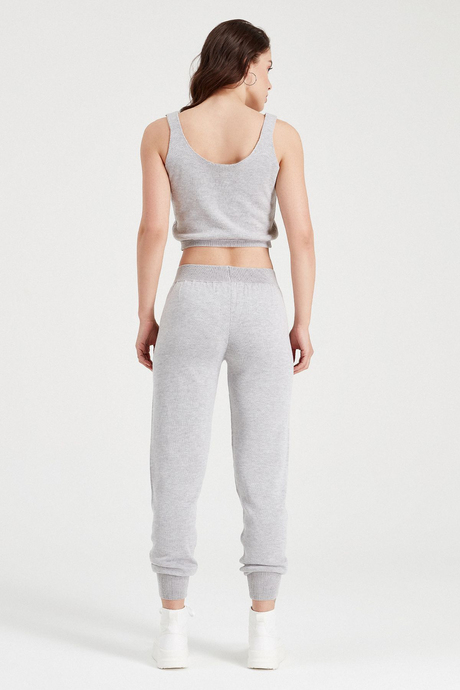 Sherin Kadın Açık Gri Cep Detaylı Triko Jogger Pantolon SWP4121GR
