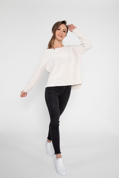 SHERIN KADIN BEJ OVERSIZE KAYIK YAKA KAZAK SWK2009BEJ