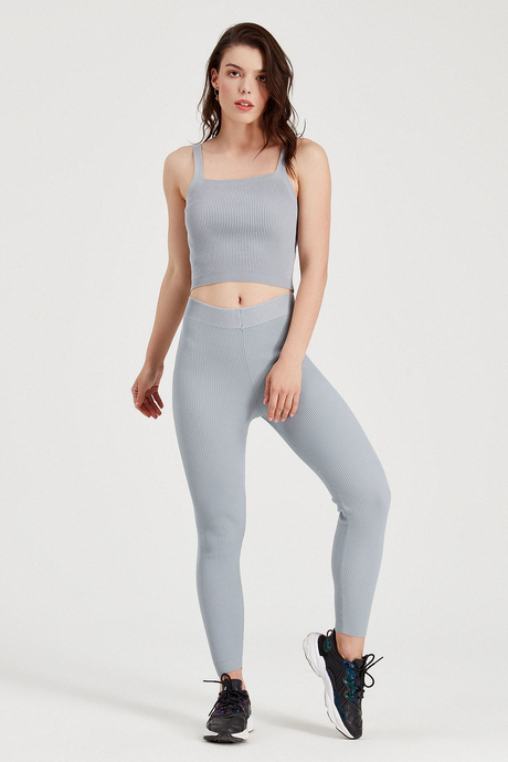 Sherin Kadın Gri Fitilli Kare Yaka İnce Askılı Triko Crop Atlet SWA4149GR
