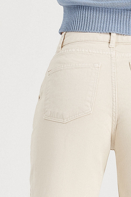Sherin Kadın Krem Pile Detaylı Mom Kalıp Jean SWP8000KR