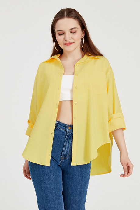 Sherin Kadın Sarı Basic Uzun Kollu Gömlek SWG4167SR