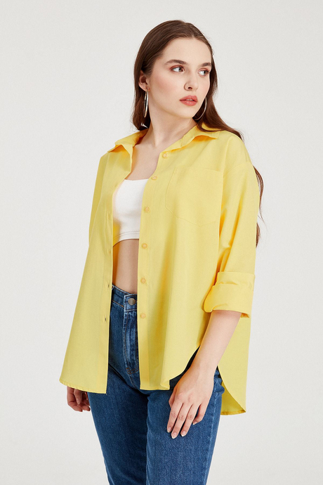 Sherin Kadın Sarı Basic Uzun Kollu Gömlek SWG4167SR