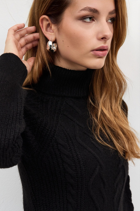 Siyah Balıkçı Yaka Triko Elbise