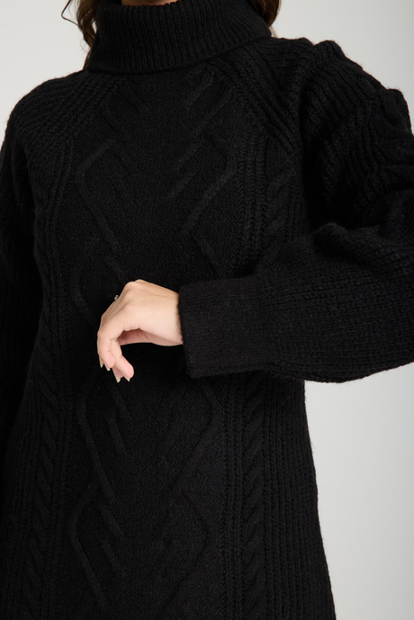 Siyah Balıkçı Yaka Triko Elbise