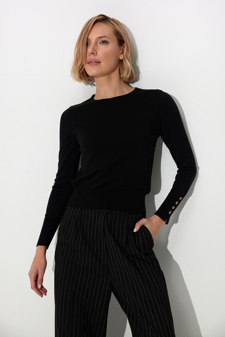 Black Basic Knit Sweater SWK4626Sİ