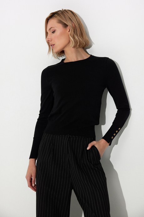 Black Basic Knit Sweater SWK4626Sİ