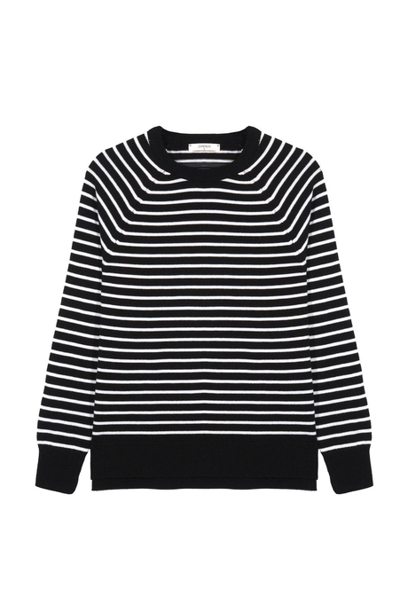 Siyah Bisiklet Yaka Çizgili Kazak