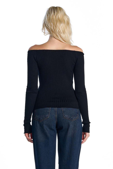 Siyah Düşük Omuzlu Triko Bluz