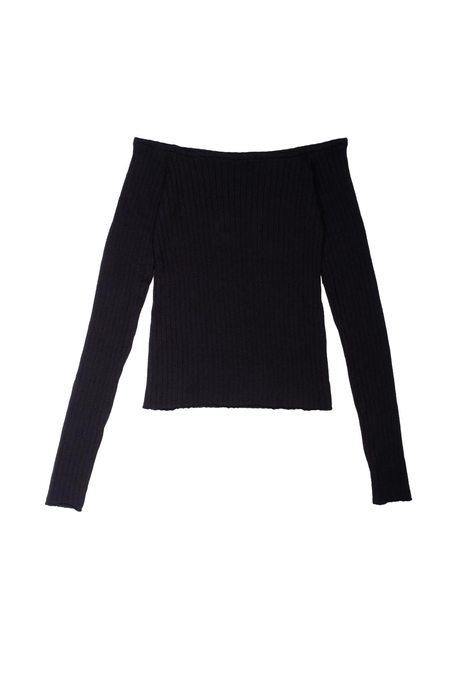 Siyah Düşük Omuzlu Triko Bluz